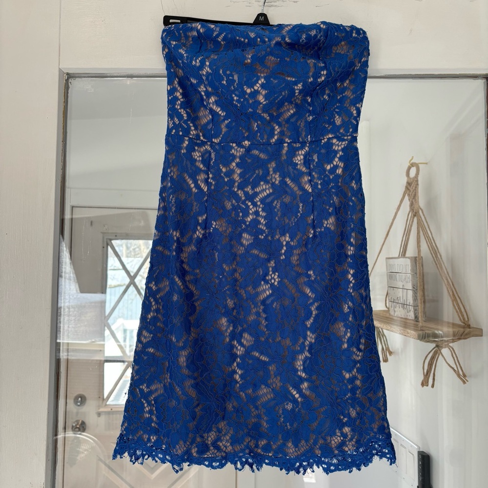 Lulu's Royal Blue Strapless Lace Cocktail Dress